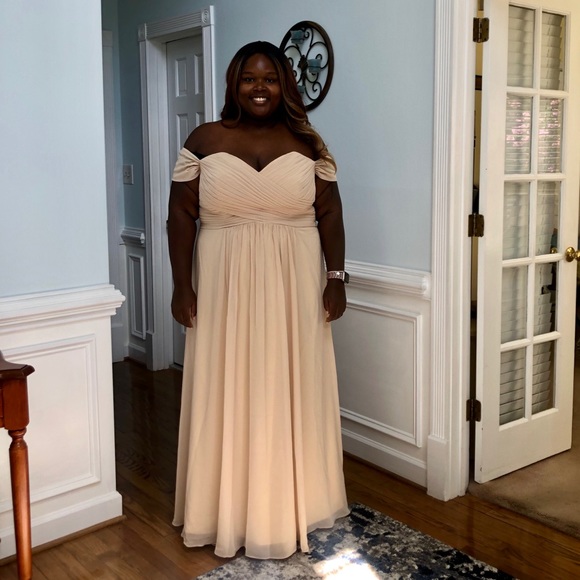 JJs House Dresses & Skirts - A-Line Off-the-Shoulder Floor-Length Chiffon Dress